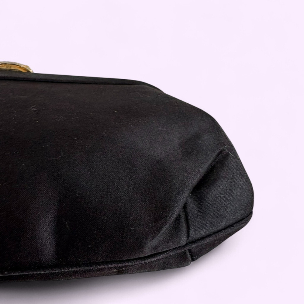 1950s Black Satin Clutch Rhinestone Gold Clasp - Picture 10 of 10